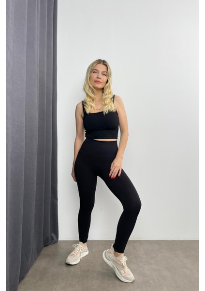 Siyah Dikişsiz Yüksek Bel Tayt fırsatları