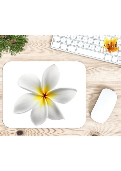 Beyaz Lotus Çiçeği Temalı Renkli Baskılı Özel Tasarım Dikdörtgen Kaydırmaz Mousepad