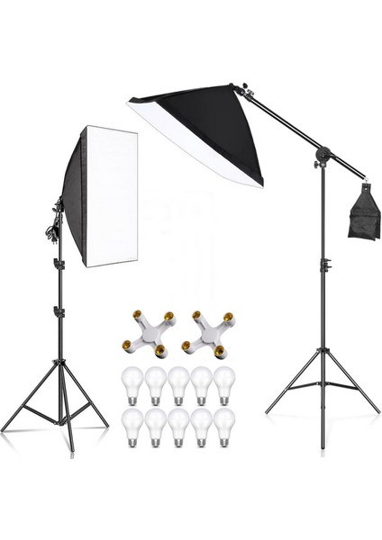 2 Li 50 x 70 cm SoftBox 4 Duylu LED Sürekli Işık Seti Crossbarlı Ürün Reklam Makyaj Stüdyo Çekimleri