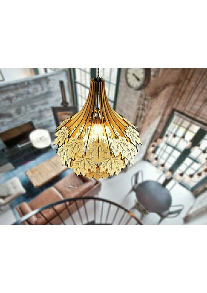 Çınar Yağrağı Modern Tasarım Globe Küre Ahşap Mdf 3D Lazer Kesim Rustik Salon Avize