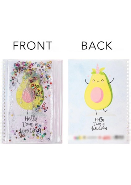 A5 Boy Simli ve Sulu Şeffaf Kalemlikli Defter -Avokado