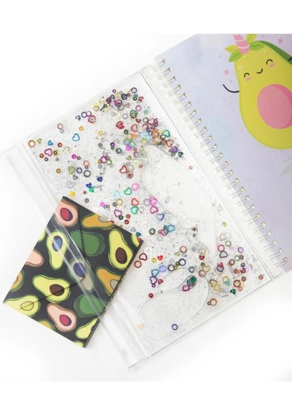 A5 Boy Simli ve Sulu Şeffaf Kalemlikli Defter -Avokado