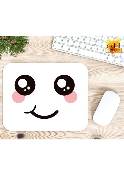 Gülümseyen Yüz Temalı Renkli Baskılı Özel Tasarım Dikdörtgen Kaydırmaz Mousepad