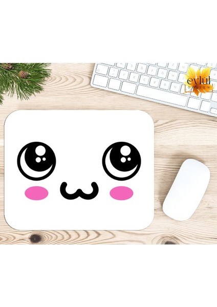 Gülümseyen Yüz Temalı Renkli Baskılı Özel Tasarım Dikdörtgen Kaydırmaz Mousepad