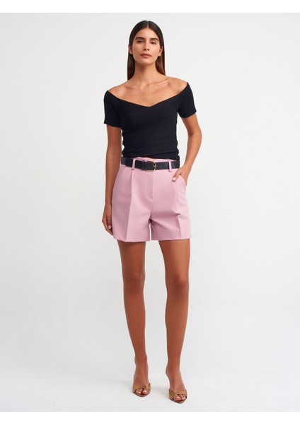 10528 Bardot Yaka Fitilli Triko Top-Siyah