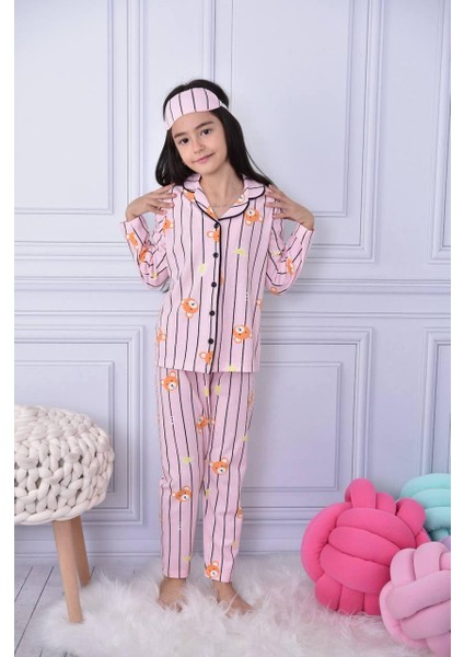 Pija Kids Kız Çocuk Düğmeli Ayıcık  Desenli Uyku Bantlı Pijama Takımı