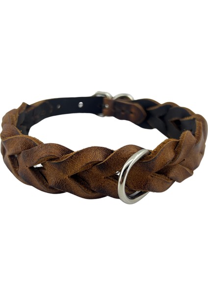 %100 Hakiki Deri El Örgüsü Köpek Tasması 2.5X55 Delik Mesafesi 41-50CM