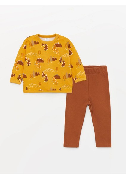 Bisiklet Yaka Uzun Kollu Baskılı Erkek Bebek Sweatshirt ve Pantolon 2'li