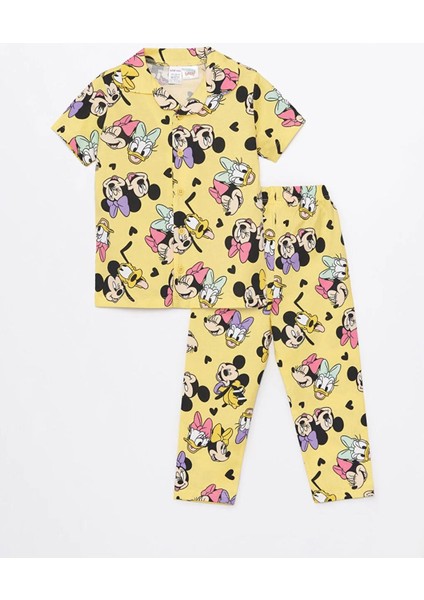 Polo Yaka Kısa Kollu Minnie Mouse Baskılı Kız Bebek Pijama Takım