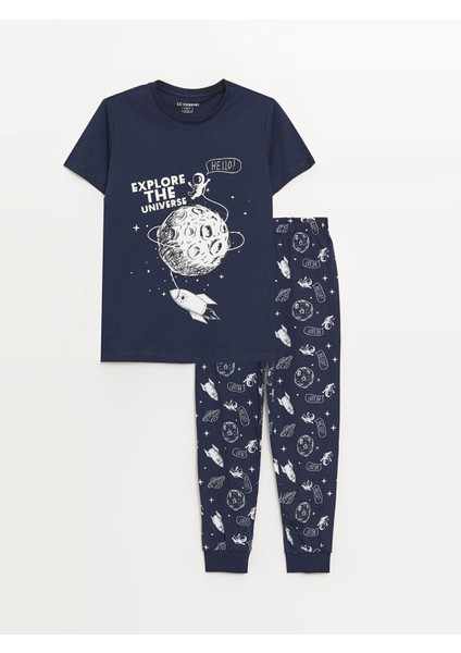 Lcw Kids Bisiklet Yaka Baskılı Kısa Kollu Erkek Çocuk Pijama Takımı