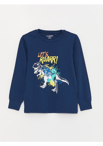 Lcw Kids Bisiklet Yaka Baskılı Uzun Kollu Erkek Çocuk Pijama Takımı