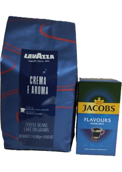 Espresso Crema E Aroma Çekirdek Kahve 1 kg + Fındık Aromalı Filtre Kahve 250 gr