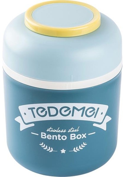 Tedemeı Mavi Paslanmaz Çelik Yuvarlak Kaşıklı Yemek Taşıma Kabı 780ML