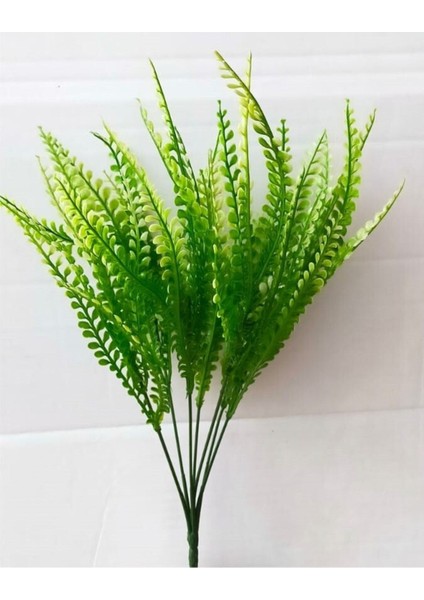 Yapay Bitki Kabarık Susam Bitkisi Demeti 7 Dal Garnitür Aranjman Dikey Bahçe 40 cm Yeşil Beyaz