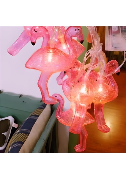 10LU Pilli LED Flamingo Dekoratif Işık Zinciri Aydınlatma 1,5 mt