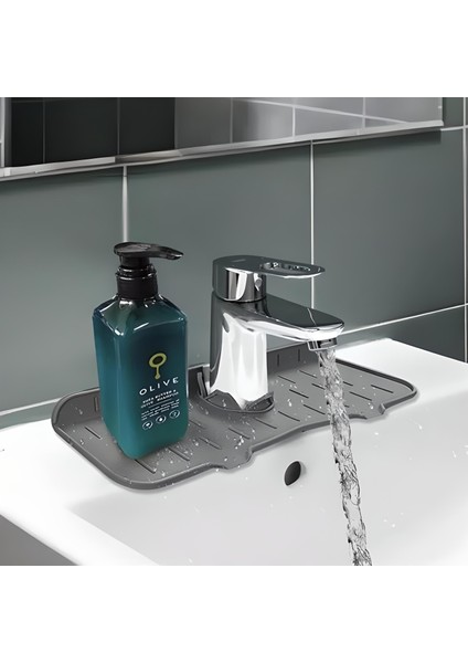 Mbb Eticaret Lavabo Için Silikon Esnek Mat Musluk Sapı Damlama Tutucu Raf Mutfak Tezgahı Sıçrama Koruma