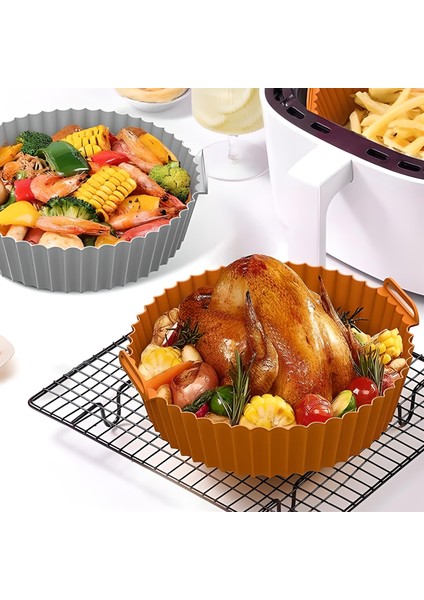 Mbb Eticaret Renkli Isıya Dayanıklı Yıkanılabilir Silikon Fırın ve Airfryer Yuvarlak Model Pişirme Matı Vizon