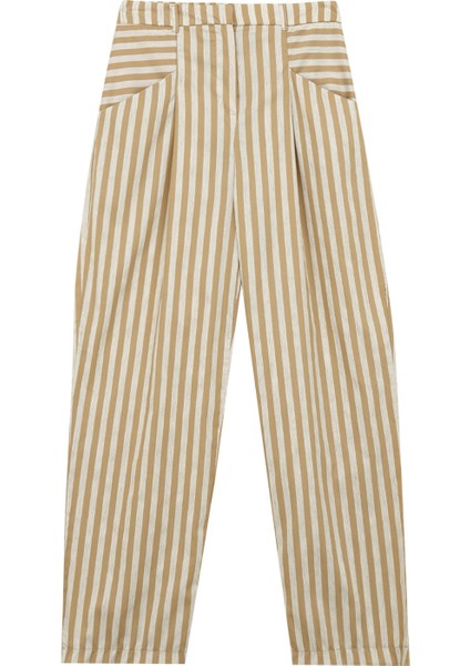 Lastikli Bel Bol Kesim Beyaz - Bej Kadın Pantolon F4SL-PNT0822