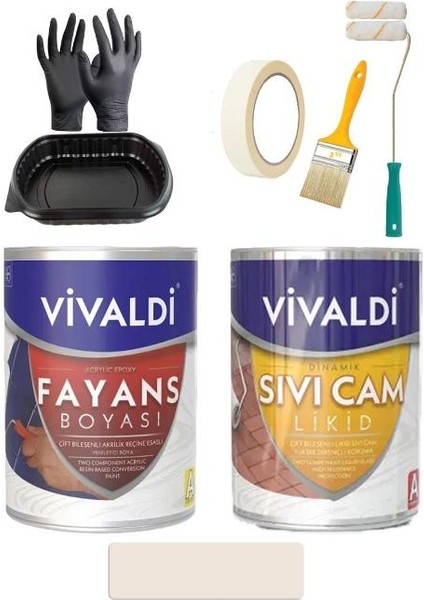 Fayans Boyası Seti Sıvı Cam ve Uygulama Seti Tezgah,mermer,banyo,mutfak Boyama Seti 1 Lt