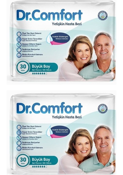 Dr. Comfort Yetişkin Hasta Bezi Bağlamalı Large - Büyük Boy 30'lu 2 Paket (60 Adet)
