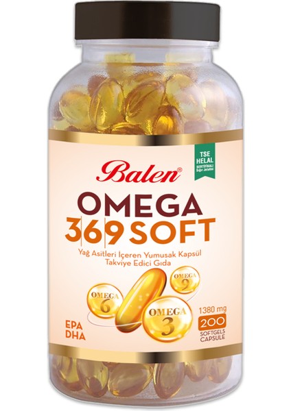 Omega 3-6-9 Soft Yağ Asitleri İçeren 1380 mg 200 Yumuşak Kapsül 2 Adet