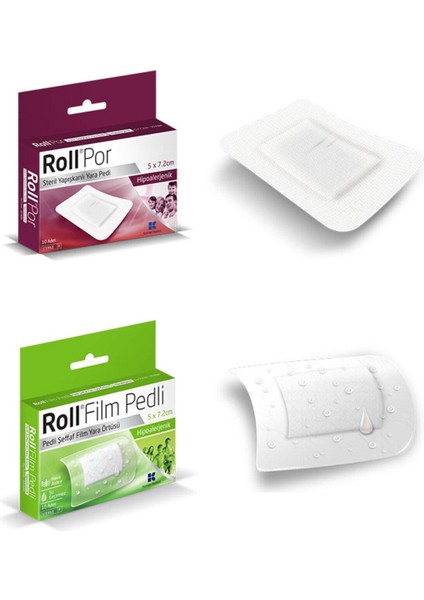 Por 5cm x 7.2cm Yara Pedi 50 Adet + Roll Film Pedli 5cm x 7.2cm Yara Örtüsü Su Geçirmez 50 Ade