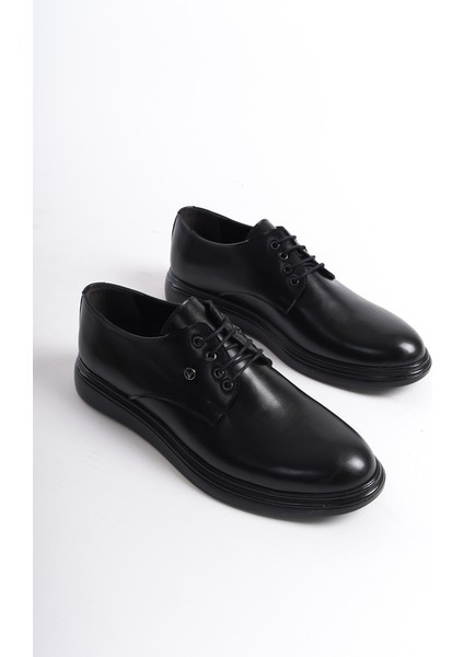 MBRGN86-S Siyah Erkek Cilt Bağcıklı Loafer
