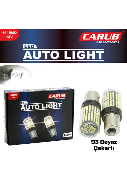 12V 93 Ampul 144 LED Şeffaf Beyaz Çakarlı Ampul 144 LED
