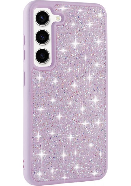 Galaxy S23 Uyumlu Parlak Taşlı Tasarım Pırlanta Kapak-Lila