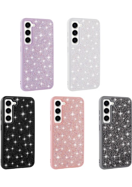 Galaxy S23 Uyumlu Parlak Taşlı Tasarım Pırlanta Kapak-Lila