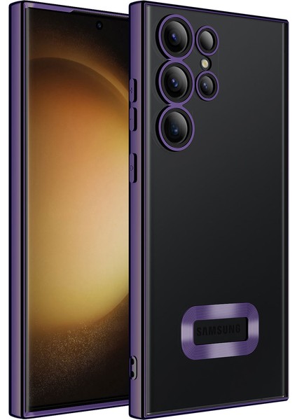 Galaxy S23 Ultra Uyumlu Kamera Korumalı Logo Gösteren Omega Kapak-Derin Mor