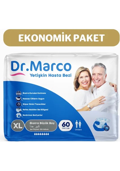 Dr. Marco Yetişkin Hasta Bezi Xl Ekstra Büyük Boy 120-160 Cm 2 Paket 60 Adet