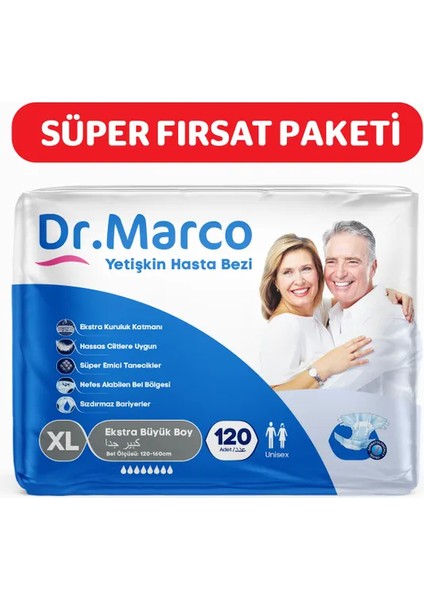 Dr. Marco Yetişkin Hasta Bezi Xl Ekstra Büyük Boy 120-160 Cm 4 Paket 120 Adet