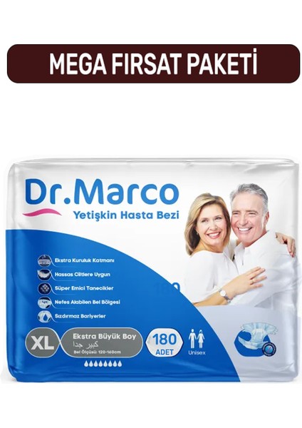 Dr Marco Dr. Marco Yetişkin Hasta Bezi Xl Ekstra Büyük Boy 120-160 Cm 6 Paket 180 Adet