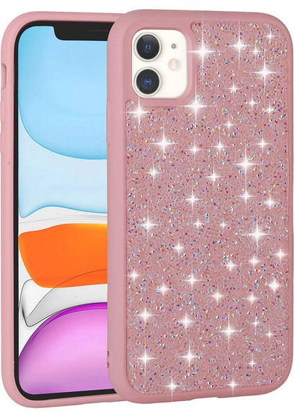 iPhone 11 Uyumlu Parlak Taşlı Tasarım Pırlanta Kapak-Pembe