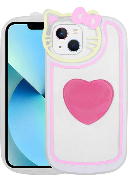 iPhone 13 - Uyumlu Kedi Figürlü Transparan Pop Soketli Ritmik Kapak-Mavi