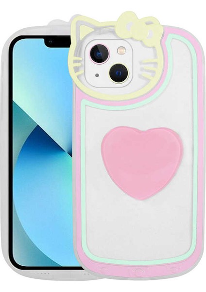 iPhone 13 - Uyumlu Kedi Figürlü Transparan Pop Soketli Ritmik Kapak-Mavi