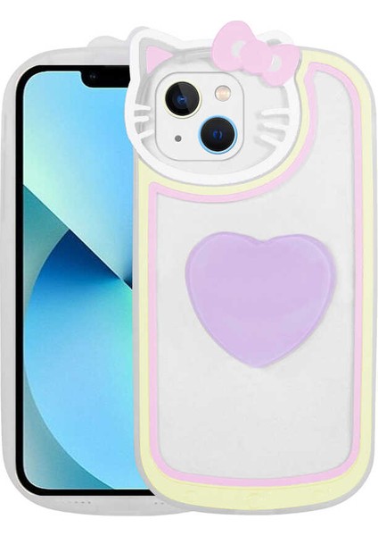 iPhone 13 - Uyumlu Kedi Figürlü Transparan Pop Soketli Ritmik Kapak-Mavi