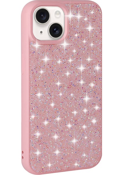 iPhone 15 Uyumlu Parlak Taşlı Tasarım Pırlanta Kapak-Pembe