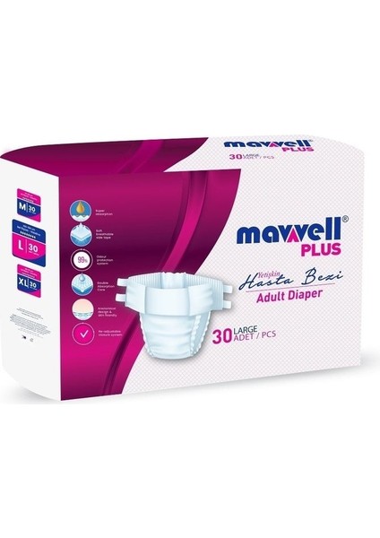 Plus Yetişkin Hasta Bezi Bel Bantlı L Büyük 30 Adet