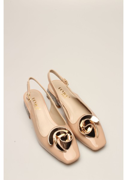 Bej Rugan Taşlı Kadın Topuklu