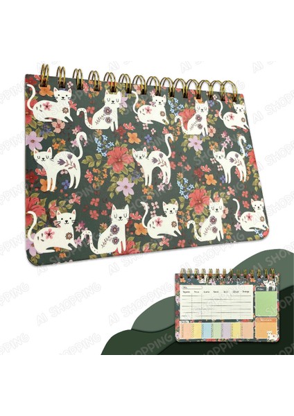 Kawai Kore Kırtasiye Kedi Pati Haftalık Günlük Hatırlatıcı Planlayıcı Defter Weekly Planner 52 Sayfa 18*12 cm Ölçüler