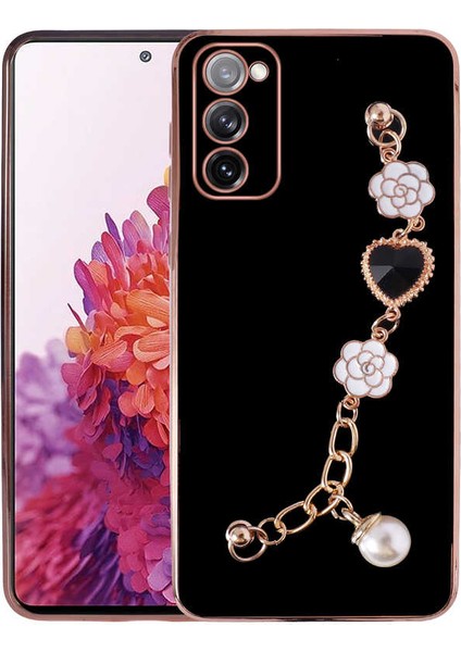 Galaxy S20 Fe Uyumlu El Tutamaçlı Kamera Korumalı Taka Silikon Kapak-Siyah