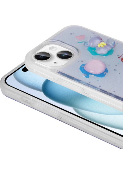 iPhone 15 - Uyumlu Kabartma Figürlü Parlak Minimini Silikon Kapak-Mor