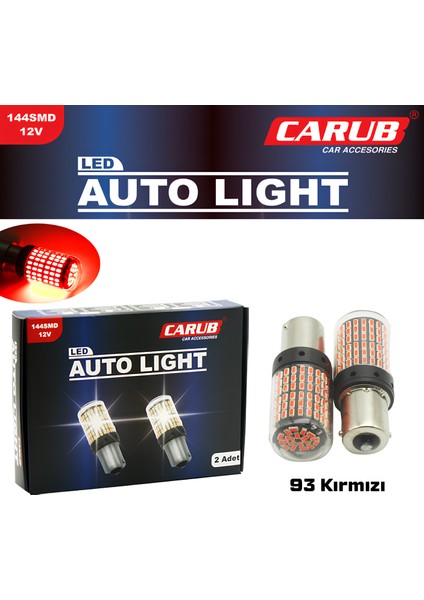 12V 93 Ampul 144 LED Şeffaf Kırmızı Ampul