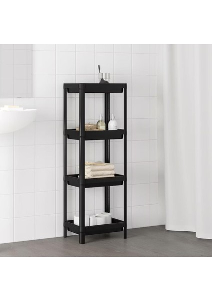 Ikea Vesken Banyo ve Mutfak Raf Ünitesi Siyah Banyo Rafı 3 Bölmeli 100CM