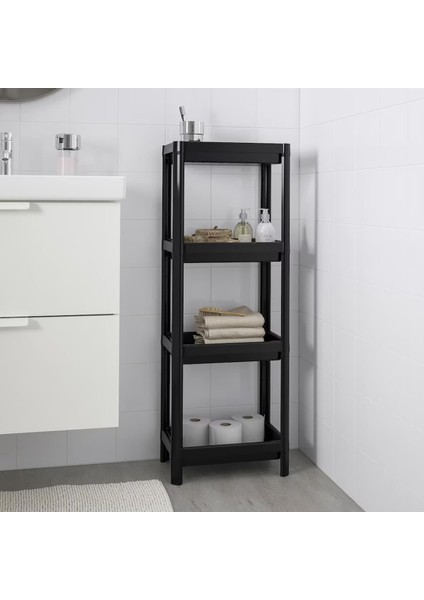 Ikea Vesken Banyo ve Mutfak Raf Ünitesi Siyah Banyo Rafı 3 Bölmeli 100CM