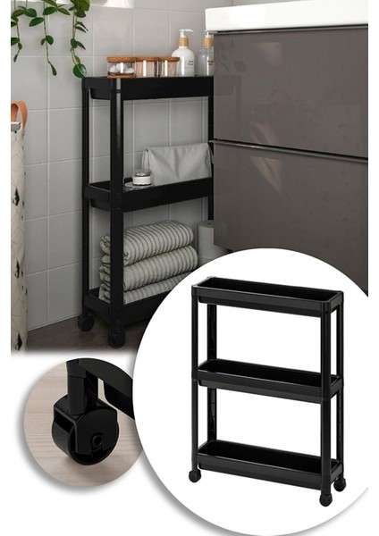 Vesken Tekerlekli Raf Ünitesi 3 Katlı Beyaz Banyo Rafı Mutfak Rafı Servis Se