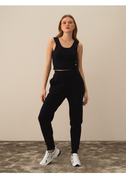 Kadın Lacivert Lüks Pamuk Dokulu Regular Fit Pantolon