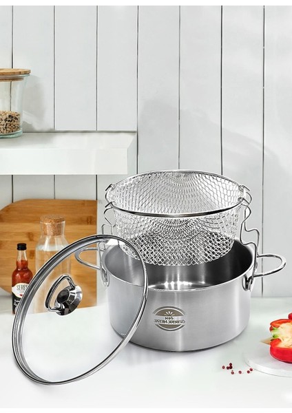 Cam Kapaklı Çelik Kızartma Tenceresi Patates Kızartma Tenceresi